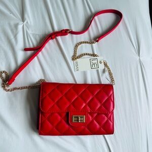 Urban Expressions Red Quilted Crossbody with Gold Chain